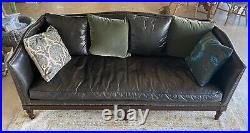 Lillian August classic custom 7' Black leather sofa loveseat couch vintage