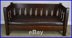 Limbert Antique Mission Oak Even Arm Settle Sofa With Brown Leather