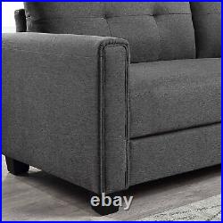 Linen Fabric Upholstery sofa/Tufted Cushions/ Easy, Assembly, Dark Grey
