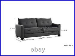 Linen Fabric Upholstery sofa/Tufted Cushions/ Easy, Assembly, Dark Grey