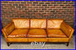 Long Vintage Danish Three seater Leather Sofa Vemb Polstermobelfabrik