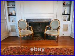 Louis XVI Blue Velvet Upholstered Chairs