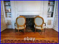 Louis XVI Blue Velvet Upholstered Chairs