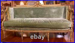 Louis XVI Style Carved, Painted, and Giltwood Upholstered Settee