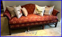 Lovely Antique Chinese Chippendale Camelback Sofa With Fretwork And Down Cushion