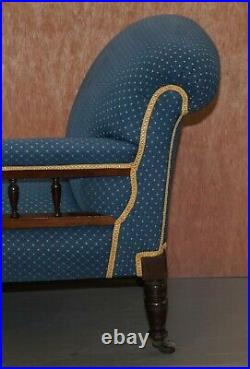 Lovely Early Victorian Carved Mahognay Chaise Lounge Regency Blue Upholstery