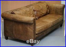 Lovely Ralph Lauren Aged Style Brown Heritage Thick Leather Sofa Stunning Patina