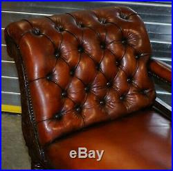 Lovely Restored Victorian Chesterfield Cigar Brown Leather Chaise Lounge Daybed