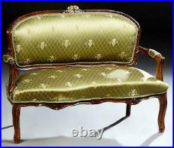 Loveseat, French Louis XV Style, Petite, Green, Early 20th Century, Charming