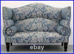 Luxury Compact George Smith Ryan High Back Two Seater Sofa In Soft Blue/silver