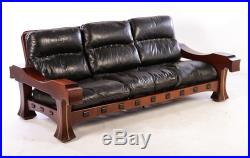 MID Century Modern Luciano Frigerio Solid Mahogany And Down Filled Leather Sofa