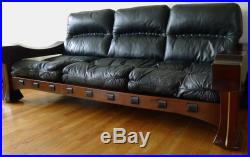 MID Century Modern Luciano Frigerio Solid Mahogany And Down Filled Leather Sofa