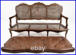 Magnificent French Louis XV Cane Bench Canape Sofa Settee with Leather Cushion