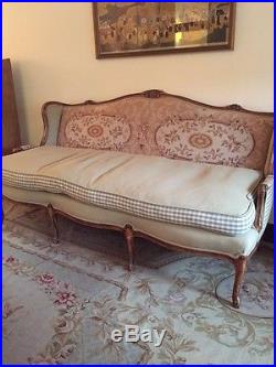 Magnificient Antique Needlepoint Sofa Couch With Preppy Gingham