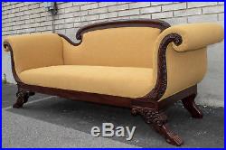 Mahogany American Empire Sofa Antique 19th Century Newly Upholstered & Restored