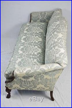 Mahogany Chippendale Claw and Ball Sofa Williamsburg Style Blue Damask Fabric