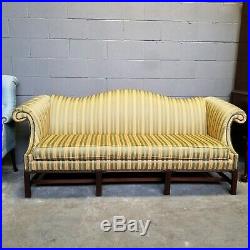 Mahogany Chippendale Style Serpentine Camel Back Sofa Rolled Arm