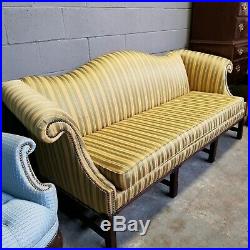 Mahogany Chippendale Style Serpentine Camel Back Sofa Rolled Arm