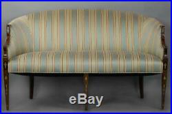 Mahogany Federal Style Settee with Silk Stripped Fabric Bellflower Inlays