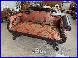 Mahogany High Arm Sofa Settee with Eagle HeadsFederal Empire 1800s