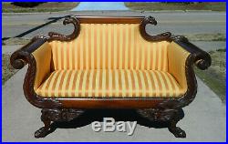 Mahogany High Arm Sofa Settee with Eagle HeadsFederal Empire 1890