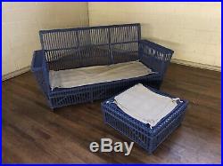 Maine Cottage Furniture Painted Rattan Sofa & Ottoman With Cushions