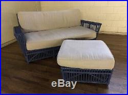Maine Cottage Furniture Painted Rattan Sofa & Ottoman With Cushions