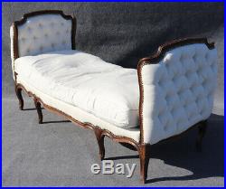 Maison Jansen Carved Walnut Tufted French Louis XV Daybed Chaise Lounge C1930
