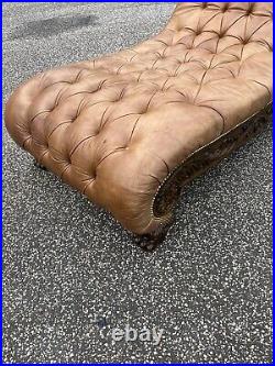 Maitland Smith Tufted Distressed Leather & Mahogany Chaise