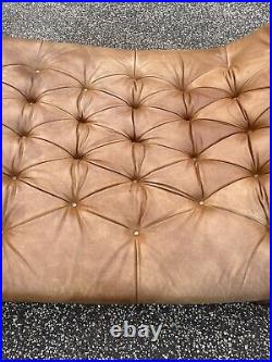 Maitland Smith Tufted Distressed Leather & Mahogany Chaise