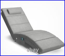 Massage Recliner Heated Chair Chaise Lounge Grey Linen Relaxing Sofa Bed Lounger
