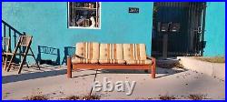 Mid Century 1970s original upholstery solid wood Arm Sofa With Slat Back