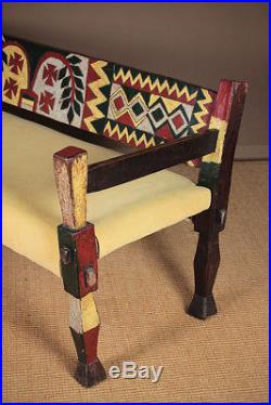 Mid Century African Carved & Painted Couch c. 1960