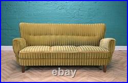 Mid Century Art Deco Vintage Danish Gold Velour 3 Seat Banana Sofa Settee 1940s