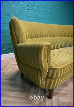 Mid Century Art Deco Vintage Danish Gold Velour 3 Seat Banana Sofa Settee 1940s