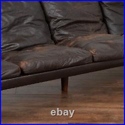Mid Century Brown Vintage Leather Four Seat Sofa With Chrome Feet, Denmark