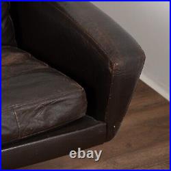 Mid Century Brown Vintage Leather Four Seat Sofa With Chrome Feet, Denmark