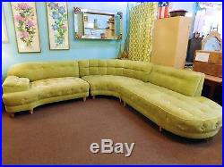 Mid Century Couch 60s Sectional Sofa Midmod Regency Tufted Velvet Apple Green