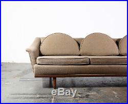 Mid Century Danish Modern Crescent Three-Seat Sofa Grey Tweed Fabric Vintage
