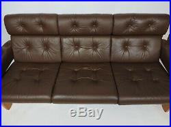 Mid Century Danish Modern Ekornes Teak and Leather Amigo Three-Seat Sofa