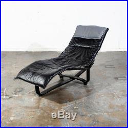 Mid Century Danish Modern Lounge Chair Chaise Black Leather Westnofa Reversible