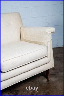 Mid Century Danish Modern Settee Sofa Denmark Solid Teak Wool Tweed Cream White