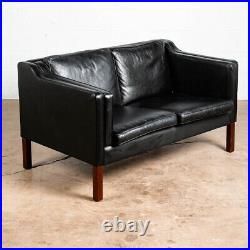 Mid Century Danish Modern Sofa Couch 2 Seat Vejen Mobler Black Leather Settee