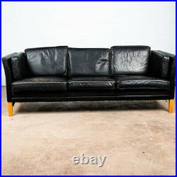 Mid Century Danish Modern Sofa Couch 3 Seater Mogens Hansen Leather Black Beech
