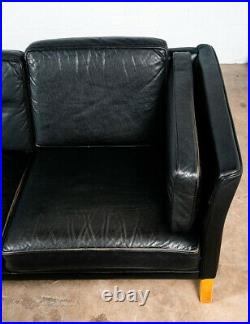 Mid Century Danish Modern Sofa Couch 3 Seater Mogens Hansen Leather Black Beech