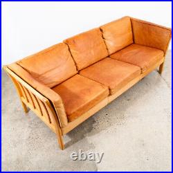 Mid Century Danish Modern Sofa Couch 3 Seater Stouby Leather Tan Denmark 76 in