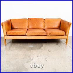 Mid Century Danish Modern Sofa Couch 3 Seater Stouby Leather Tan Denmark 76 in