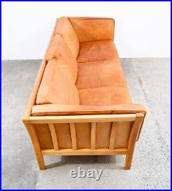 Mid Century Danish Modern Sofa Couch 3 Seater Stouby Leather Tan Denmark 76 in