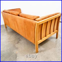 Mid Century Danish Modern Sofa Couch 3 Seater Stouby Leather Tan Denmark 76 in