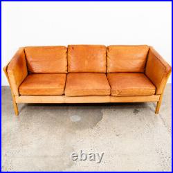 Mid Century Danish Modern Sofa Couch 3 Seater Stouby Leather Tan Denmark 76 in